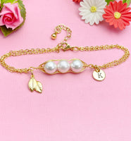 Gold Shell Pearl Leaf Charm Bracelet, N6052