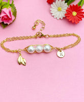 Gold Shell Pearl Leaf Charm Bracelet, N6052
