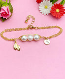 Gold Shell Pearl Leaf Charm Bracelet, N6052