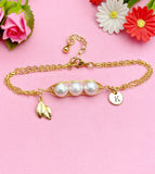 Gold Shell Pearl Leaf Charm Bracelet, N6052