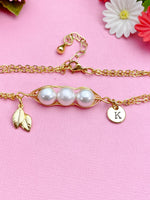 Gold Shell Pearl Leaf Charm Bracelet, N6052