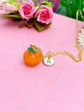 Gold Plum Necklace, Handmade Lampwork Fruit Peach Plum Charm, Dainty Necklace, N4997