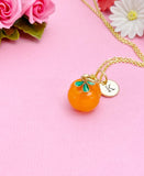 Gold Plum Necklace, Handmade Lampwork Fruit Peach Plum Charm, Dainty Necklace, N4997