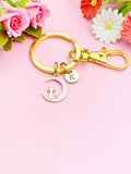 Gold Pink Cat Sit on The Moon Charm Keychain, Personalized Gift, N1555A