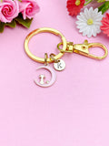 Gold Pink Cat Sit on The Moon Charm Keychain, Personalized Gift, N1555A