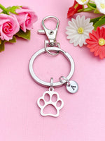 Silver Stainless Steel Paw Keychain, N3871B
