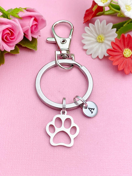 Silver Stainless Steel Paw Keychain, N3871B