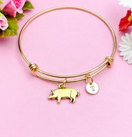 Gold Pig Charm Bracelet, Silver in Option, N1410