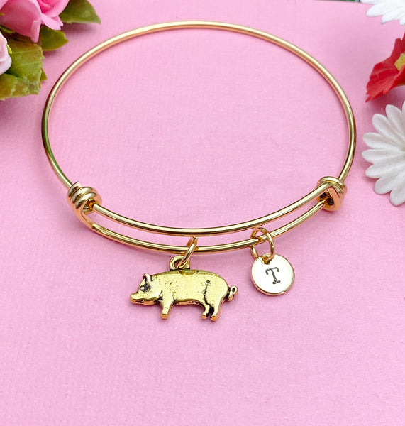 Gold Pig Charm Bracelet, Silver in Option, N1410