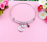 Silver Crescent Moon Charm Bracelet, Personalized Gift, N4205