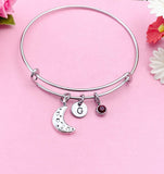 Silver Crescent Moon Charm Bracelet, Personalized Gift, N4205