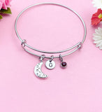 Silver Crescent Moon Charm Bracelet, Personalized Gift, N4205