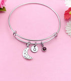 Silver Crescent Moon Charm Bracelet, Personalized Gift, N4205