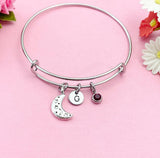Silver Crescent Moon Charm Bracelet, Personalized Gift, N4205