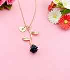 Rose Gold Black Rose Charm Necklace, N4436A