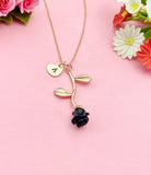 Rose Gold Black Rose Charm Necklace, N4436A