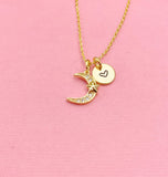 Gold Moon Star Zirconia Charm Necklace, N6053