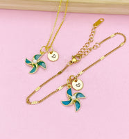 Gold Pinwheel Charm Bracelet or Necklace, DN5171A