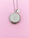 Silver Flower Locket Necklace, Round Tarnish Resistant 316 Stainless Steel Locket, Keepsake Photo Frame, N6054