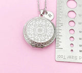 Silver Flower Locket Necklace, Round Tarnish Resistant 316 Stainless Steel Locket, Keepsake Photo Frame, N6054