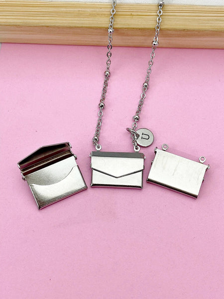 Silver Love Letter Envelope Pendant Necklace, Tarnish Resistant 316 Stainless Steel, N6055