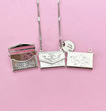 Silver Handbag with Flower Pendant Necklace, Brass Locket Pendants, N6056