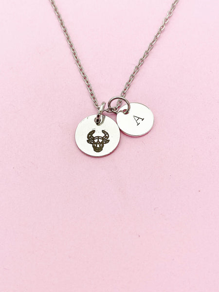 Silver or Gold Taurus Bull Charm Necklace, D486