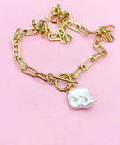 Gold or Silver Natural Freshwater Shell Paperclip Toggle Clasps Necklace, N6059
