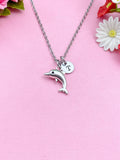 Silver Dolphin Necklace, Dolphin Fish Ocean Charm, Personized Initial Necklace, N5092C