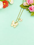 Gold Butterfly Charm Necklace, Cubic Zirconia, Initial Necklace