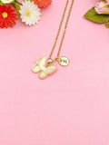 Gold Butterfly Charm Necklace, Cubic Zirconia, Initial Necklace