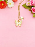 Gold Butterfly Charm Necklace, Cubic Zirconia, Initial Necklace