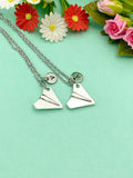 Paper Plane Charm Necklace Set, Personalized Initial, Best Friends Gift