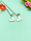 Paper Plane Charm Necklace Set, Personalized Initial, Best Friends Gift
