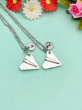 Paper Plane Charm Necklace Set, Personalized Initial, Best Friends Gift