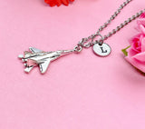 Fighter Jet Airplane Charm Silver Necklace, N5825