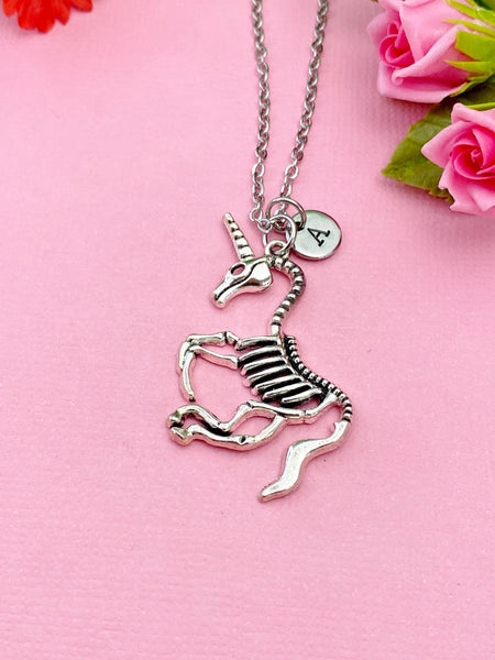 Unicorn Skeleton Charm Necklace, Silver Necklace, N5146