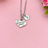 Follow Your Dream Heart Charm Necklace, Initial Charm