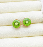 Kiwi Slice Earrings, Green Kiwi Silver Stud Earrings, Surgical Stainless Steel, N6061