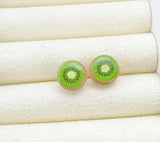 Kiwi Slice Earrings, Green Kiwi Silver Stud Earrings, Surgical Stainless Steel, N6061