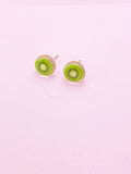 Kiwi Slice Earrings, Green Kiwi Silver Stud Earrings, Surgical Stainless Steel, N6061