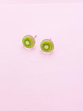 Kiwi Slice Earrings, Green Kiwi Silver Stud Earrings, Surgical Stainless Steel, N6061