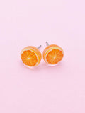 Orange Slice Earrings, Silver Stud Earrings, Surgical Stainless Steel, N6062