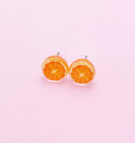 Orange Slice Earrings, Silver Stud Earrings, Surgical Stainless Steel, N6062