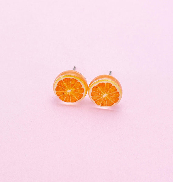 Orange Slice Earrings, Silver Stud Earrings, Surgical Stainless Steel, N6062