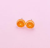 Orange Slice Earrings, Silver Stud Earrings, Surgical Stainless Steel, N6062
