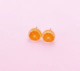 Orange Slice Earrings, Silver Stud Earrings, Surgical Stainless Steel, N6062