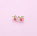 Peach Slice Earrings, Silver Stud Earrings, Surgical Stainless Steel, N6063