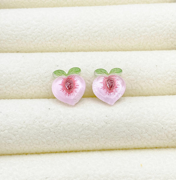 Peach Slice Earrings, Silver Stud Earrings, Surgical Stainless Steel, N6063