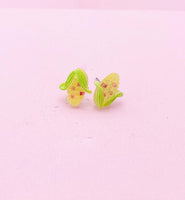 Corn Cob Silver Stud Earrings, Surgical Stainless Steel, N6065
